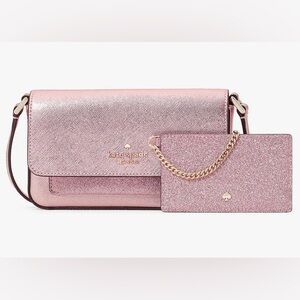 Kate Spade NWT Metallic Pink Glitter Duo Crossbody Bag and Cardholder